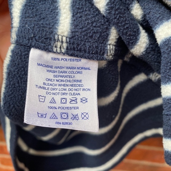 Lands' End Medium 10/12 Fleece Navy Blue Stripe Quarter Zip Pullover Sweater - Picture 5 of 9